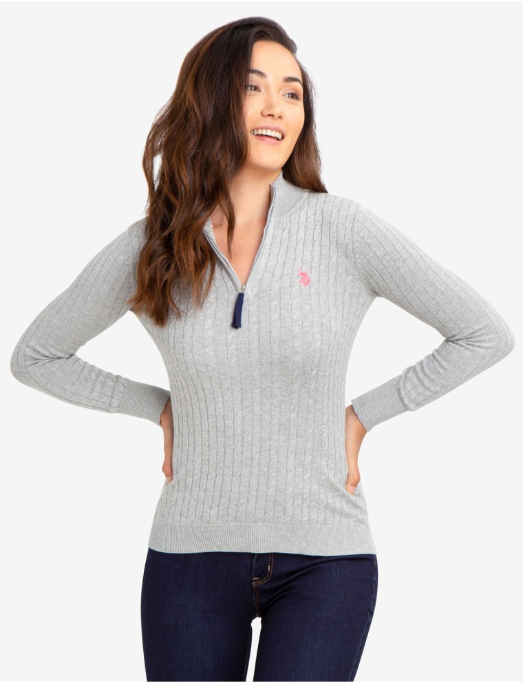 High-Quality CABLE KNIT SWEATER WITH QUARTER ZIP Limited Stock