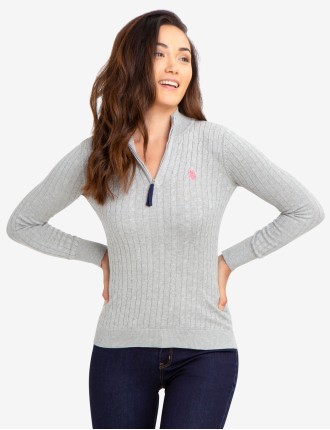 High-Quality CABLE KNIT SWEATER WITH QUARTER ZIP Limited Stock